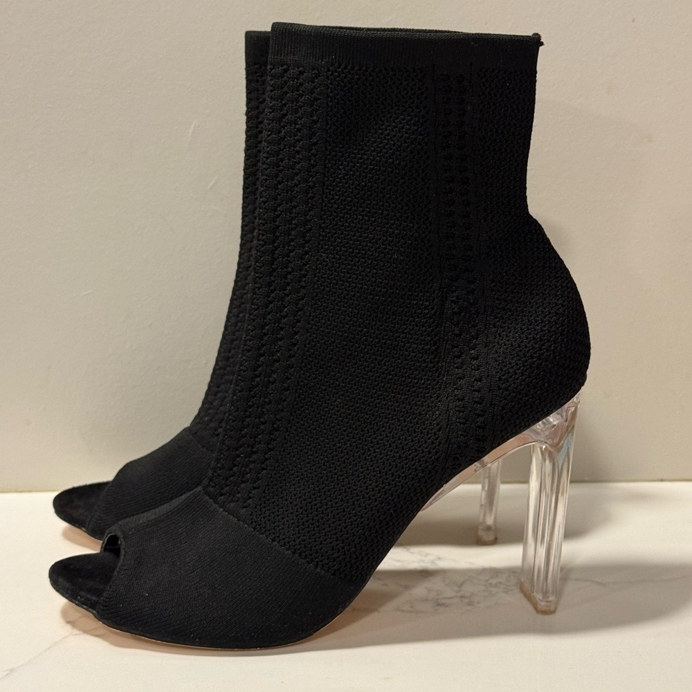 Catherine Malandrino Black Knit Peep Toe Booties